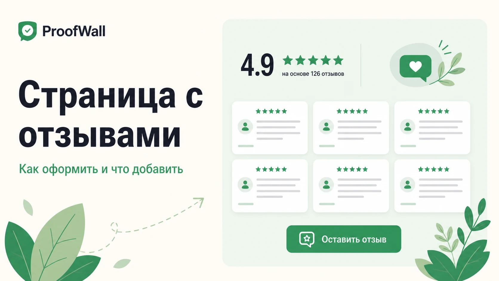 Страница с отзывами: рейтинг, комментарии клиентов и кнопка действия